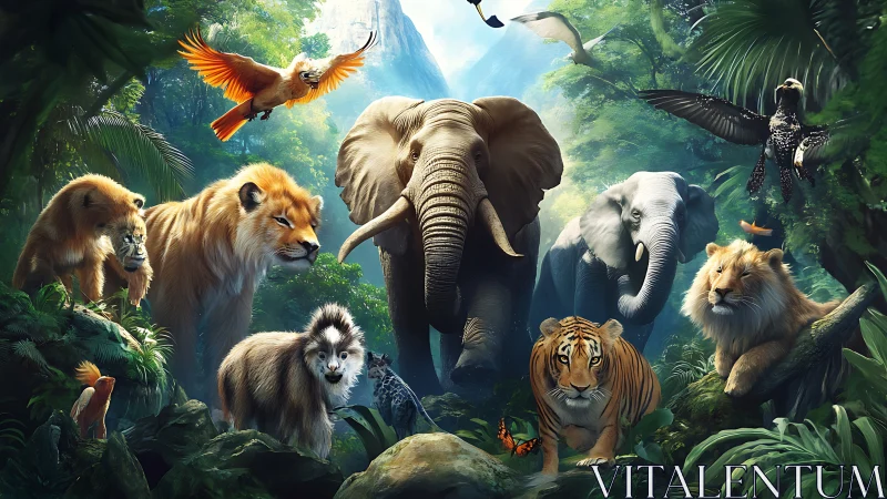 Majestic Gathering of Jungle Kings in Lush Paradise.