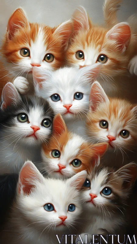 Seven Ginger-and-White Kittens with Anatomically Precise Feline Features