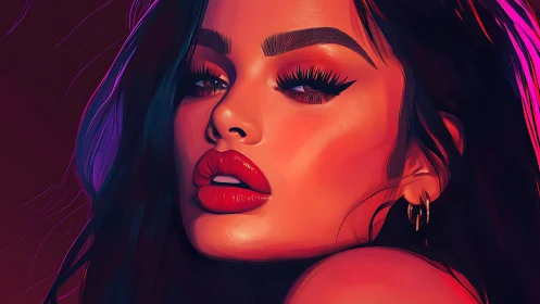 Vivid digital portrait shows woman in saturated neon light