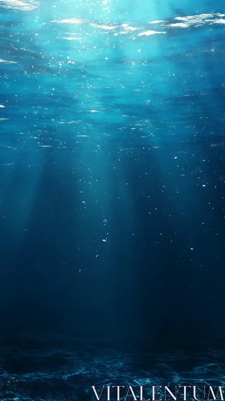 Sunlit blue abyss where drifting sea dust softly shimmers.