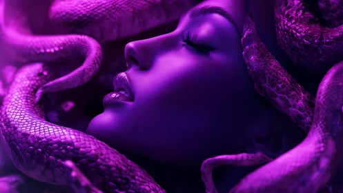 Serene violet dream entwined with shimmering serpent grace.