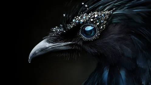 Jeweled midnight raven gazes through a crown of starlight.