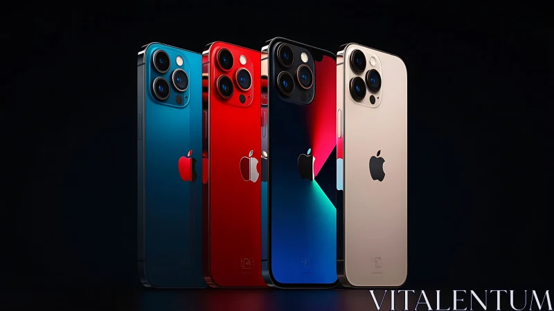 iPhone 13 Pro models displayed in blue, red, graphite, and silver colorways.