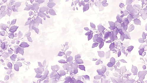 Lavender toned leaf branches forming soft floral border design.