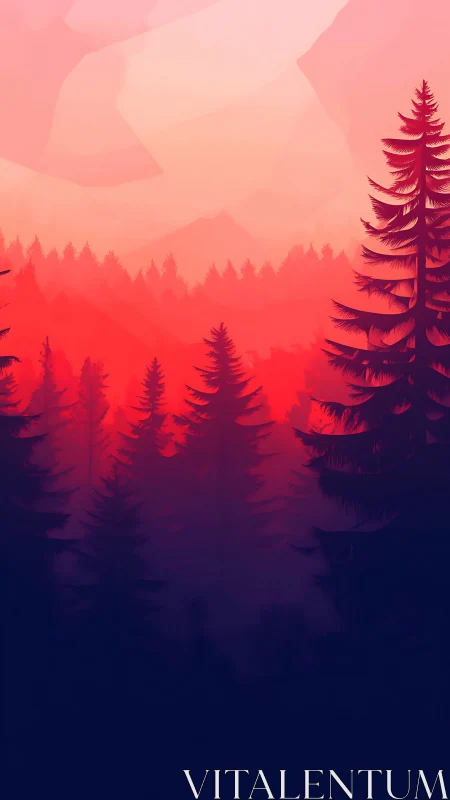 Forest Landscape at Sunset with Gradient Sky.