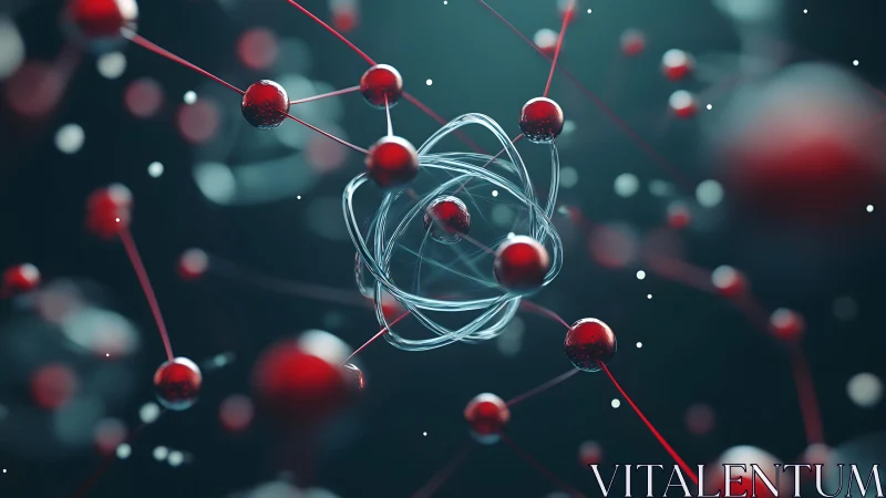 Abstract 3D Molecular Structure with Red Atoms and Blue Bonds.