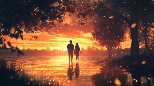 Ember-Lit Reverie: Silhouettes Embrace Molten Dusk.