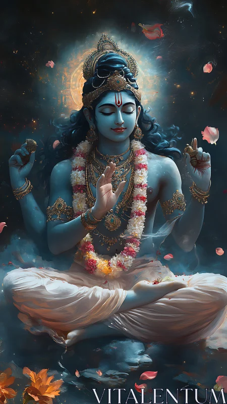 Blue cosmic mystic floats in petals and molten starlight