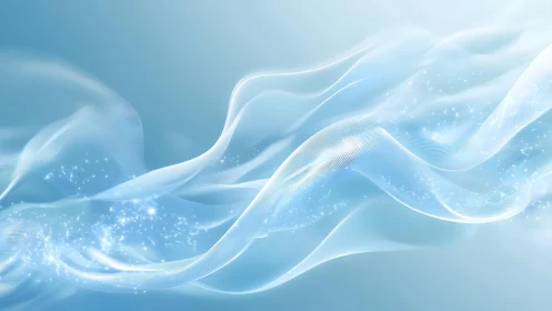 Ethereal Blue Abstract Waves with Sparkling Light Effects.