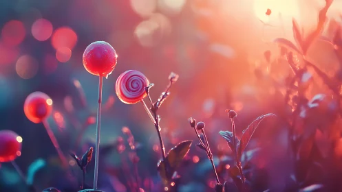 Luminous Lollipop Blooms Against Soft-Focus Bokeh Landscape.