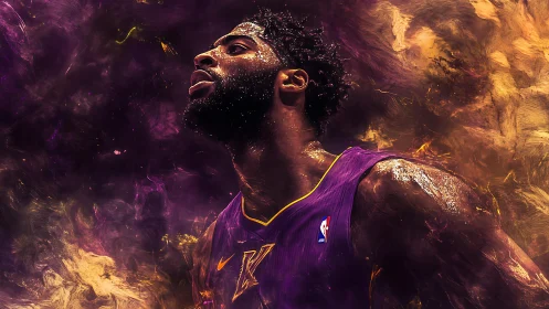 Digital portrait of basketball player in purple blaze.