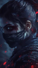 Nightfire assassin turns sideways, watching embers fall