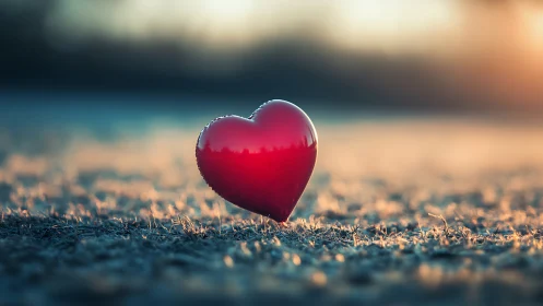 Red heart form rendered with subsurface scattering in natural environment.