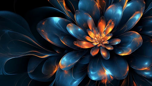 Radiant fractal flower renders luminous cyan and amber petals