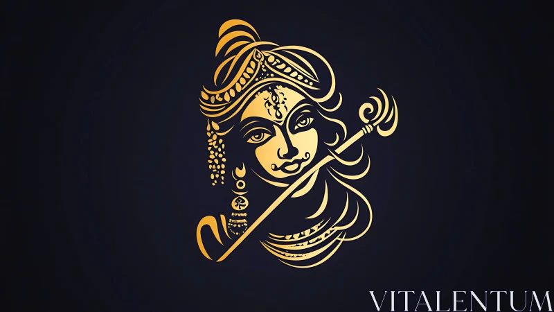 Golden flute-bearer glows softly against midnight silence