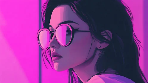 Neon daydreamer in mirrored shades, humming electric calm.