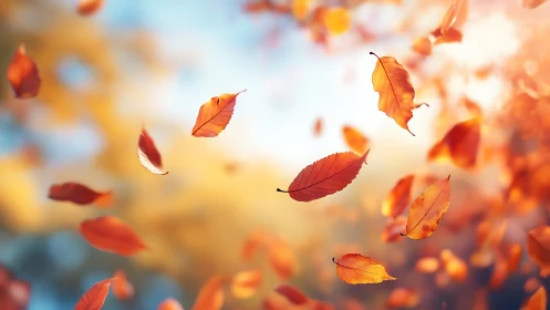 Autumn leaves suspended in shallow depth, strong bokeh isolation