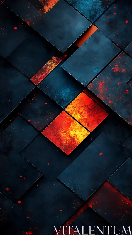 Layered geometric panels with molten core illumination design.