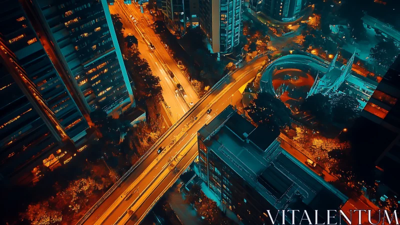 Neon-lit urban overpass junction with teal orange night grading