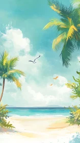 Tranquil Tropical Beach Paradise with Palm Trees.