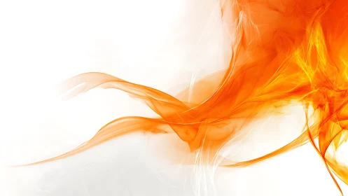 Vibrant Abstract Orange Smoke Flow on White Background.