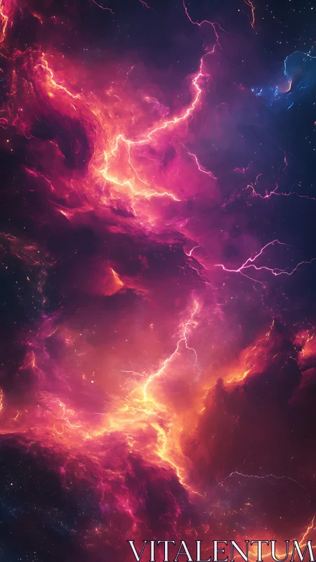 Ionized nebular storm with magenta plasma filaments in space