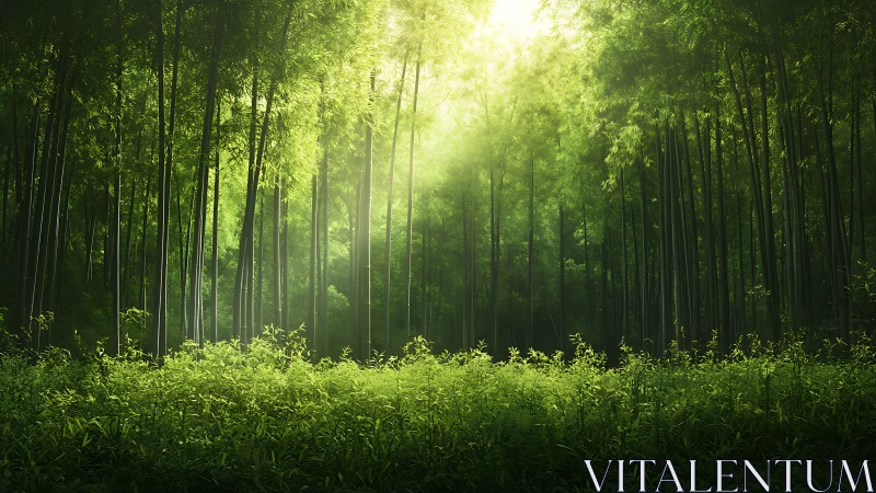 Bamboo Forest Canopy with Sunlight Filtering Through.
