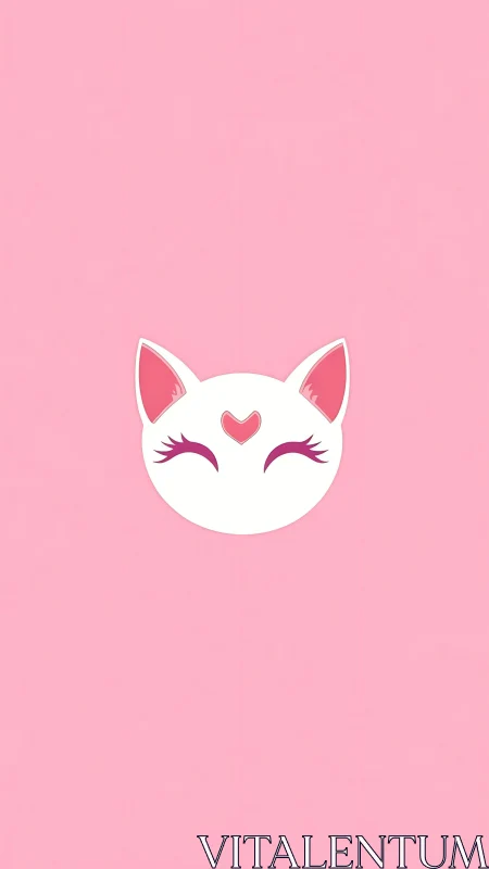 Smiling heart-marked kitty face brightens soft pink space