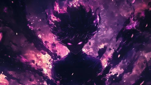 Backlit energy entity framed by turbulent violet plasma clouds