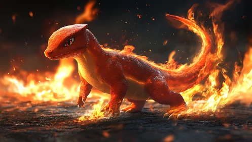 Fire-Engulfed Dragon Creature Breathing Inferno Flames