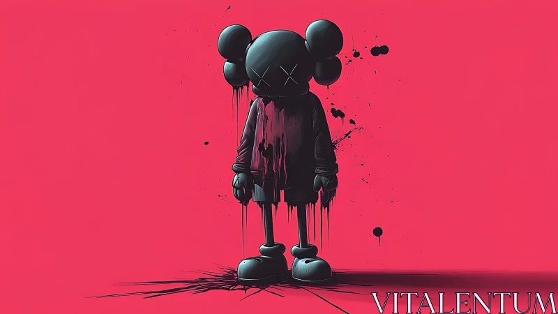 Graffiti-dripped vinyl figure silhouette on saturated magenta ground