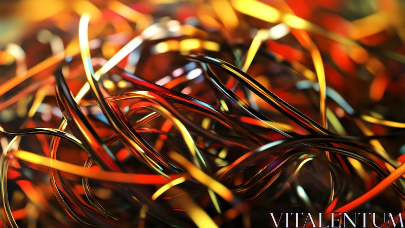 Abstract close-up of colorful tangled wires in vibrant lighting.