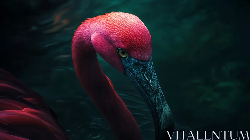 Flamingo glows in moody teal water with cinematic intensity