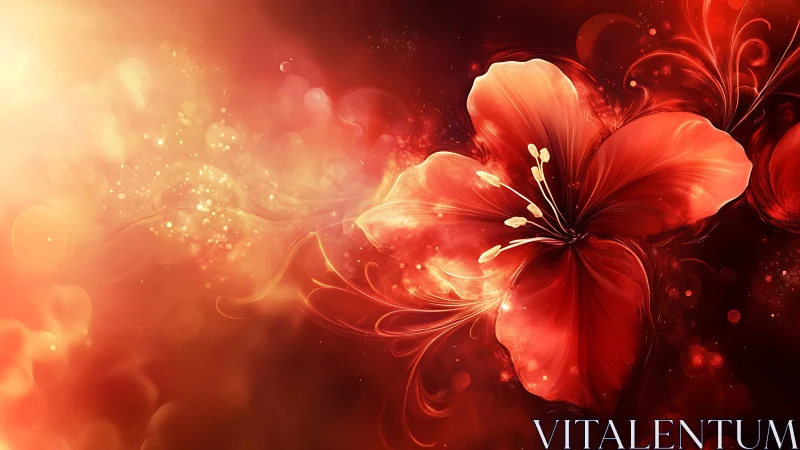 Luminous Red Flowers with Glowing Particles and Dynamic Light Trails.