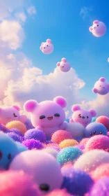 Volumetric kawaii spheres in iridescent cloudlike gradient field.