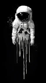 Solitary astronaut figure drips downward on uniform black field
