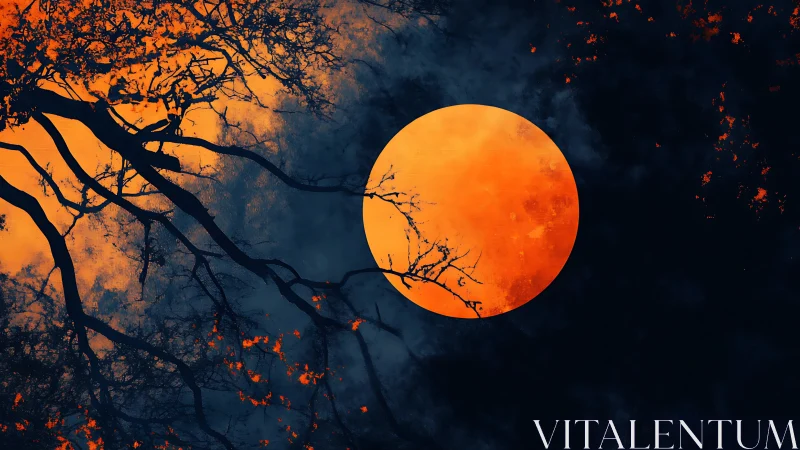 Digital moonlit canopy with high-contrast silhouette composition.