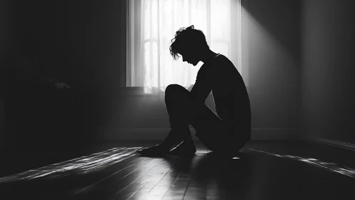 Silhouette curls inward while morning light carefully listens