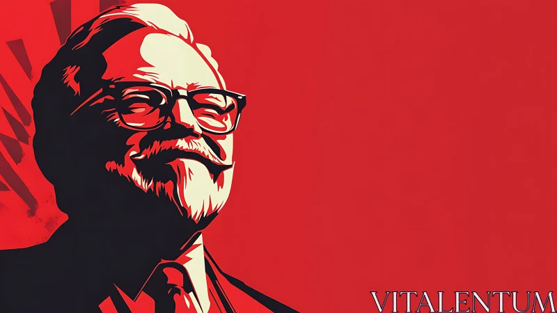 Confident elder leader gazes upward in bold red graphic