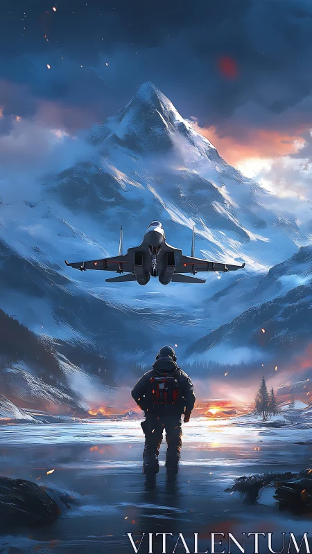 Snow-crowned titan judges pilot and jet in burning valley