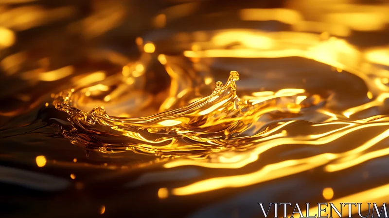 Macro liquid gold splash with high-gloss reflective surface