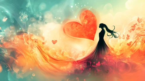 Silhouetted figure with heart and flowing color gradient