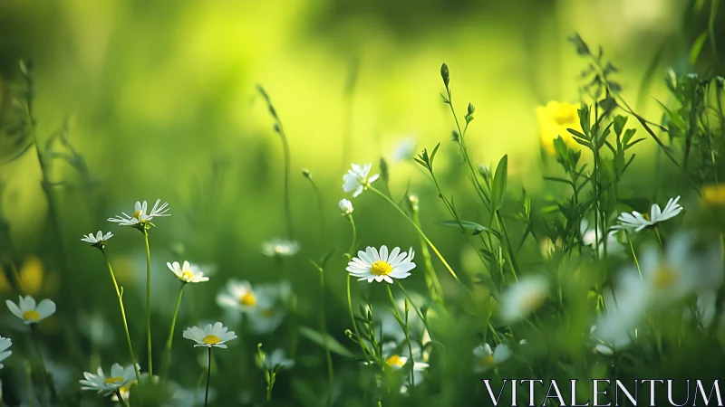 Delicate Wildflowers in Soft-Focus Meadow with Golden Hour Lighting.