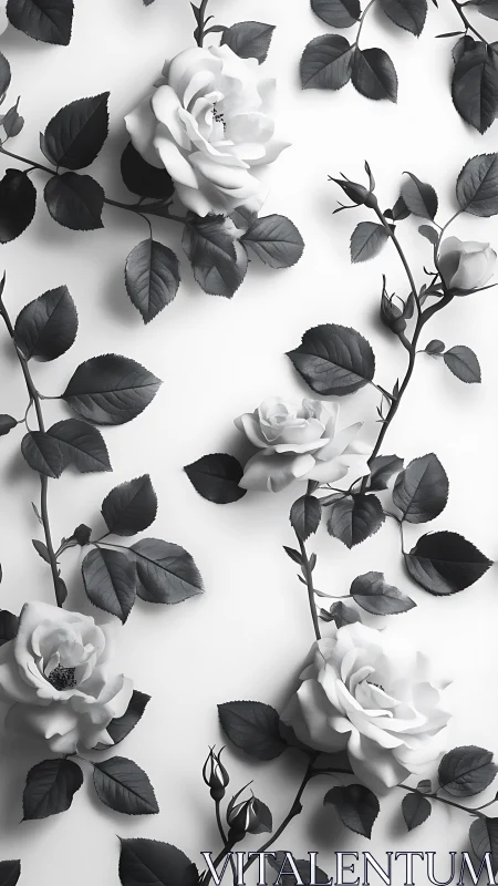 Monochromatic White Roses with Dark Foliage on Neutral Ground