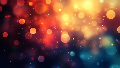 Vibrant bokeh light abstract background with warm glowing colors.