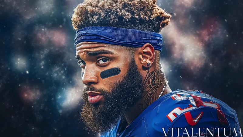 American football player portrait in stylized uniform profile.