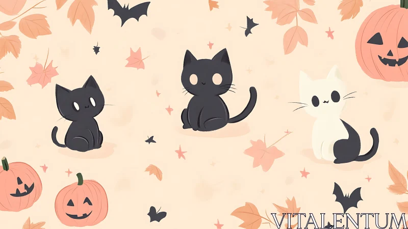 Autumn Halloween Cats and Pumpkins Gather in Spooky Celebration