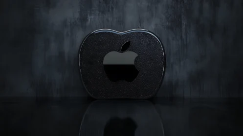 Black Apple Logo Icon on Dark Textured Surface.