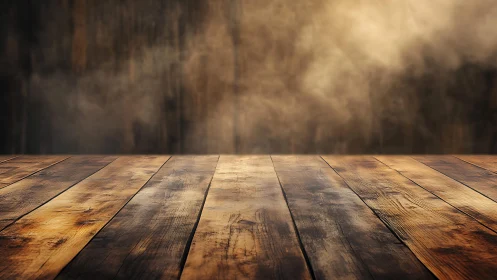 Rustic Wooden Table Surface with Warm Vintage Lighting.