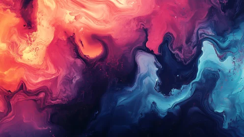 Vibrant nebula swirls merge warm coral and cool cyan tides